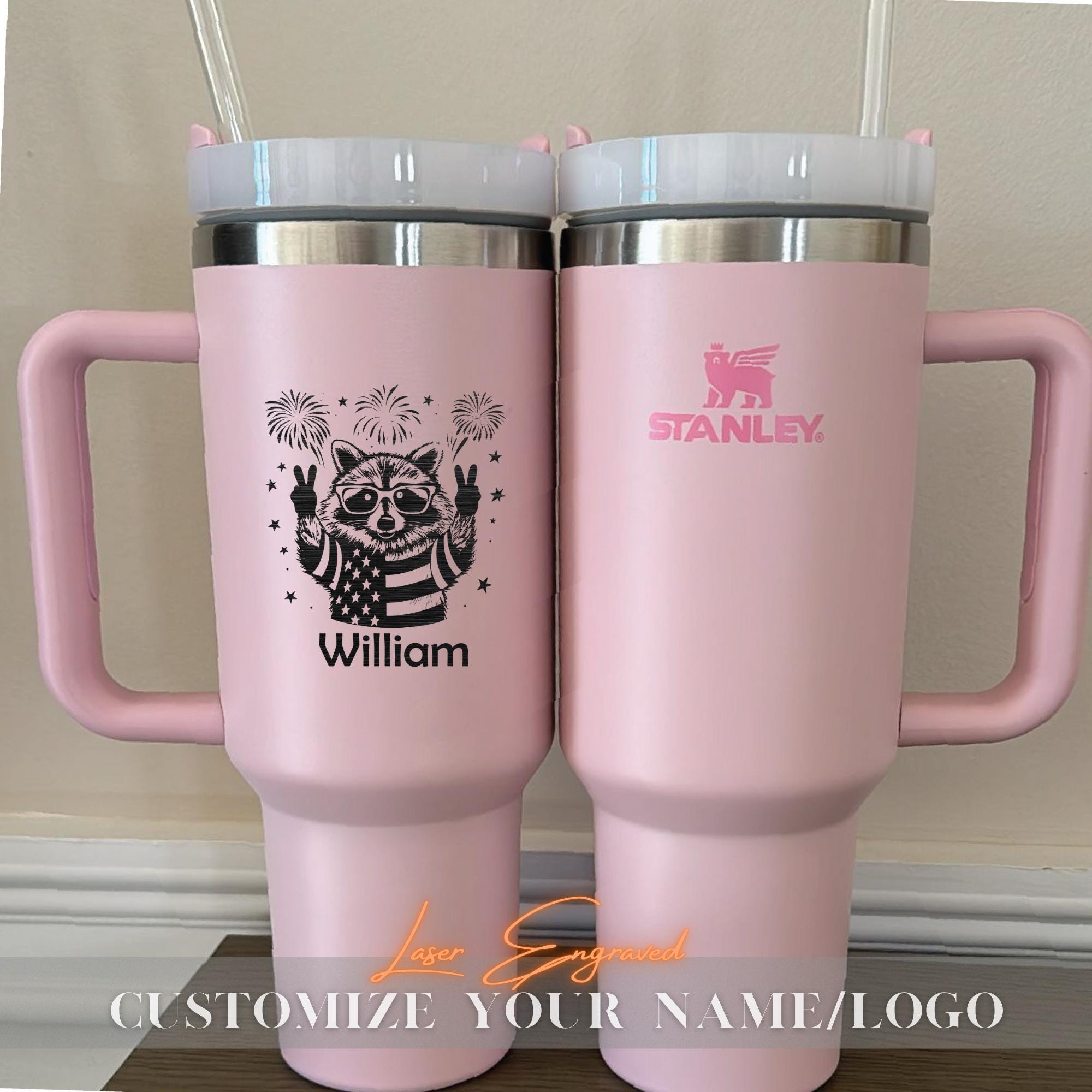 Stanley 40oz Tumbler with Patriotic Highland Cow – Custom Name Fourth of July Cup – Personalized Country Western Gift