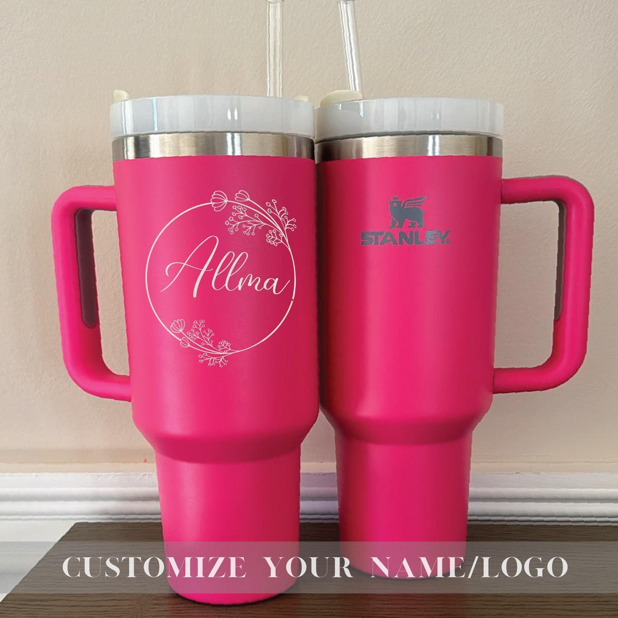 Personalized Stanley Cup, Custom Engraved Tumblers, Birth Month Flower, Custom Logo Tumbler, Gifts for Her, 40oz Quencher
