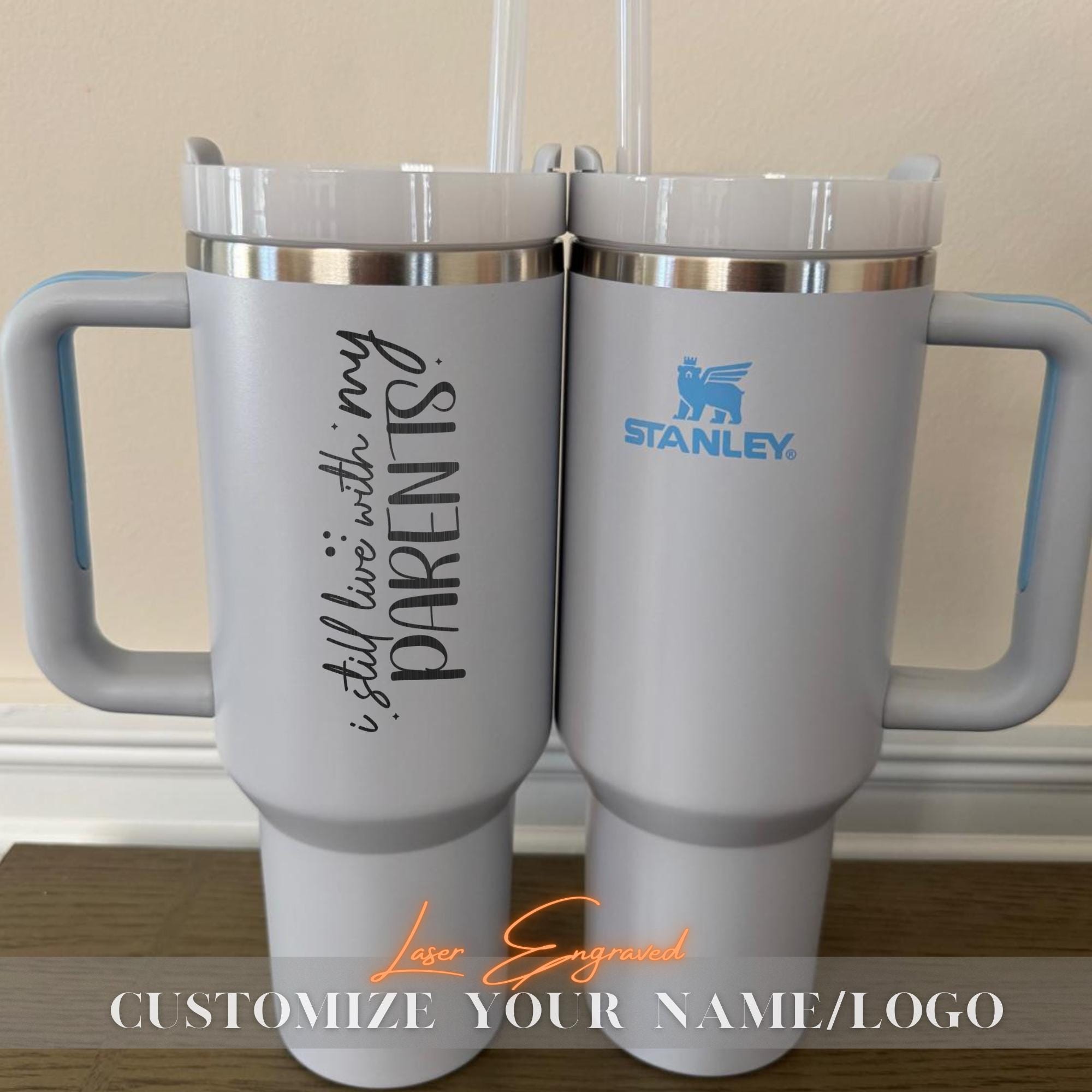 Personalized Stanley Tumbler 40oz Laser Engraved - Custom Name Gift for Parents Day, Mothers Day, Fathers Day Keepsake, Parent's Day Present