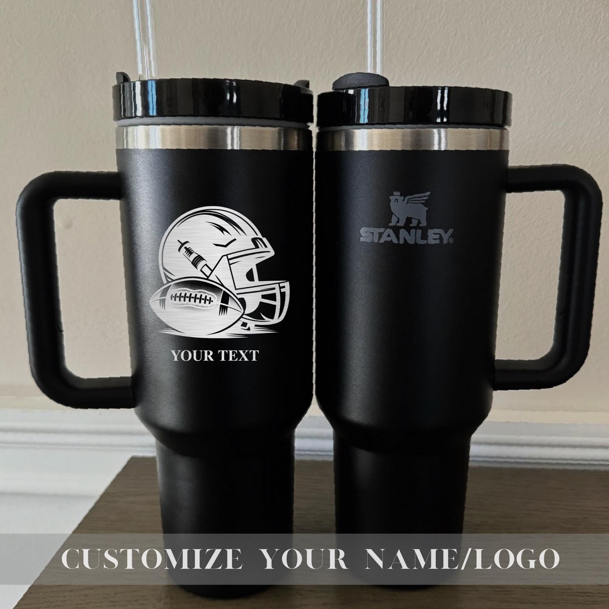 Custom Football 40oz Stanley Tumbler, Laser Engraved Stanley Cup, Add Name Number Team Logo American Football Tumbler, Personalized Tumbler