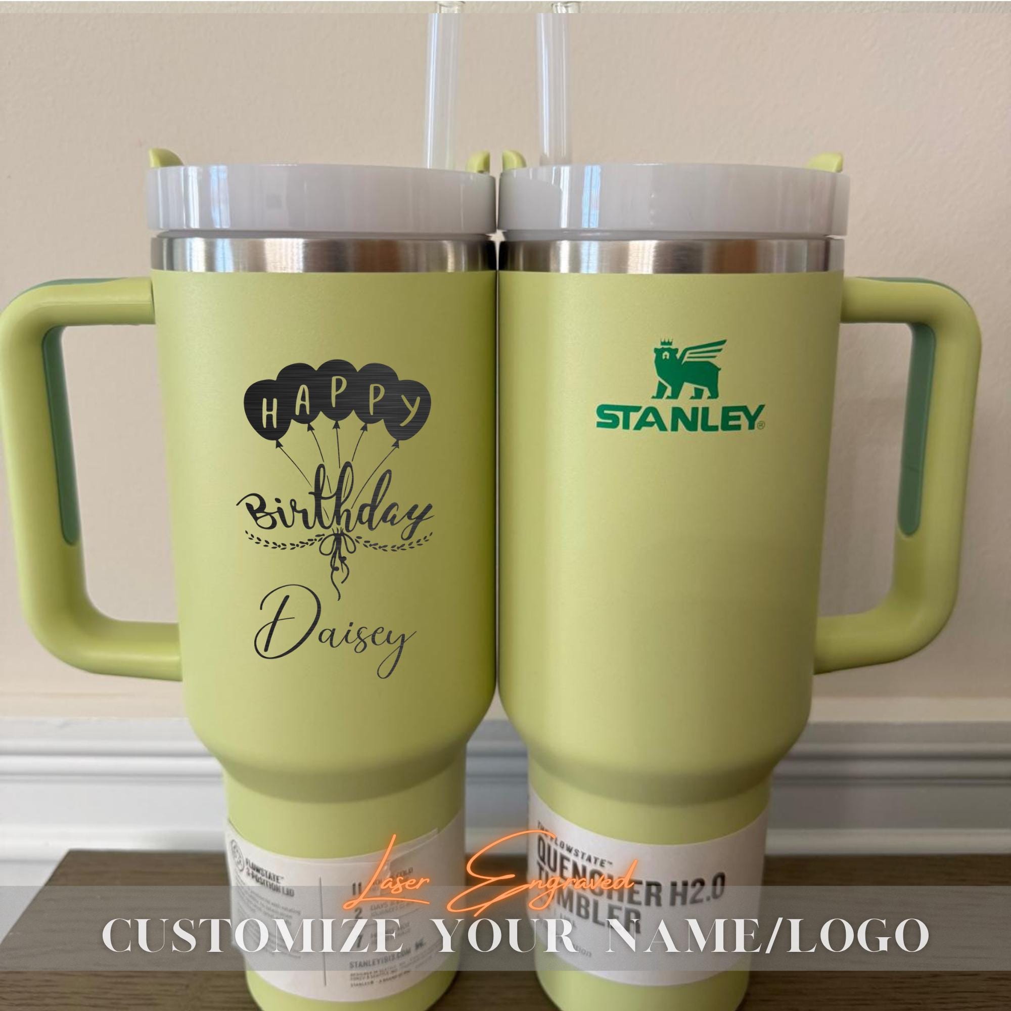 Happy Birthday Personalized Stanley 40oz Tumbler, Custom Engraved Tumblers, Bridesmaid Proposal Gift, Gifts for Her, Insulated Travel Mug