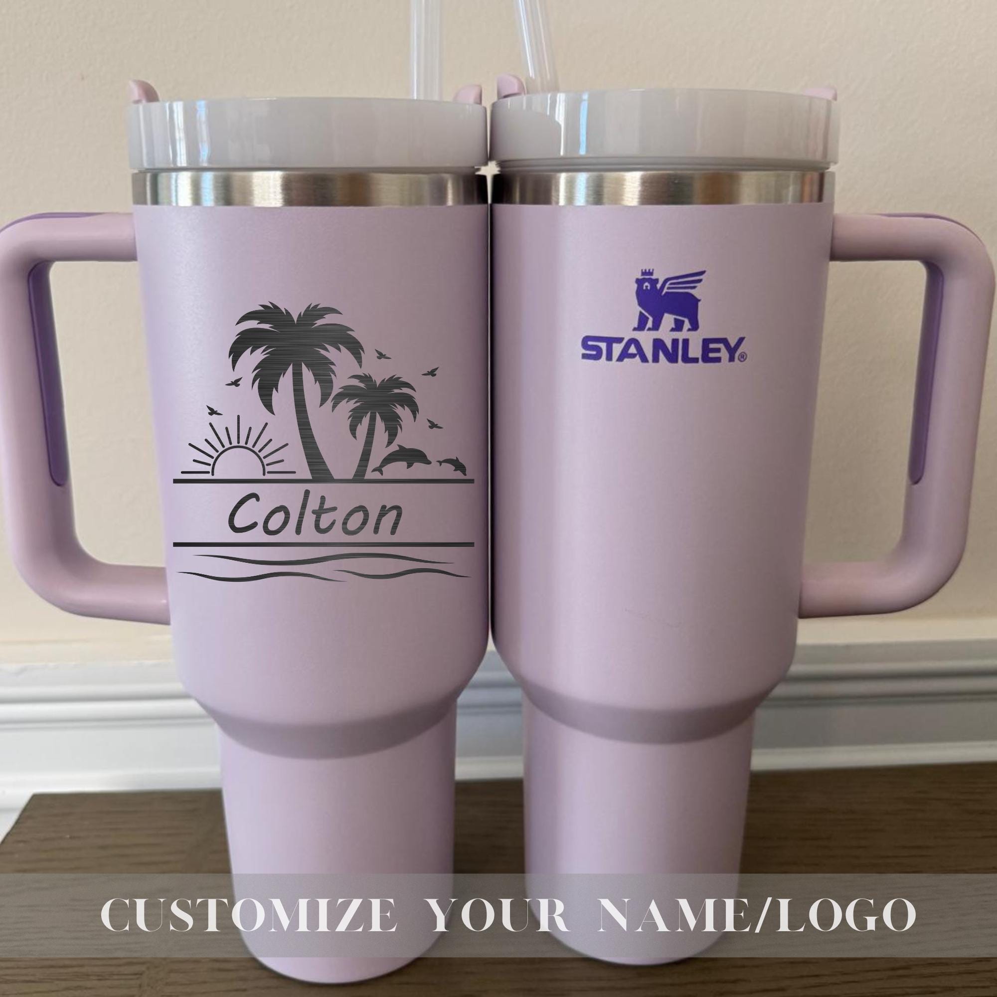 BEACH TUMBLE, PALM Tree Tumbler, Stylish Travel Mug, Personalized Beach Tumbler with Straw, Custom Engraved Travel Mug for Girls