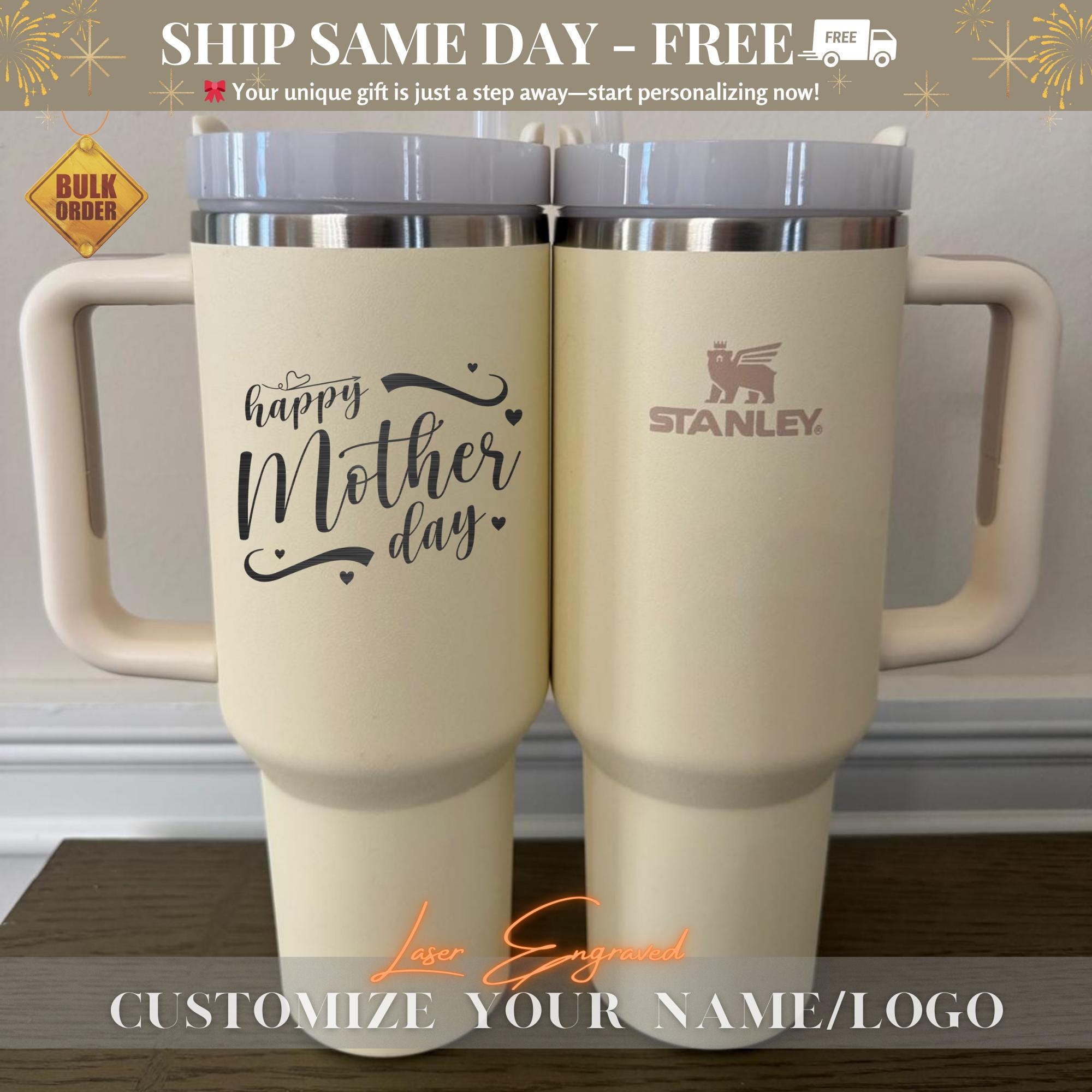 2025 Mother’s Day Stanley Tumbler 40oz - Personalized Gift for Mom & Grandma - Custom Engraved Stainless Steel Travel Cup, Best Mom Ever Mug