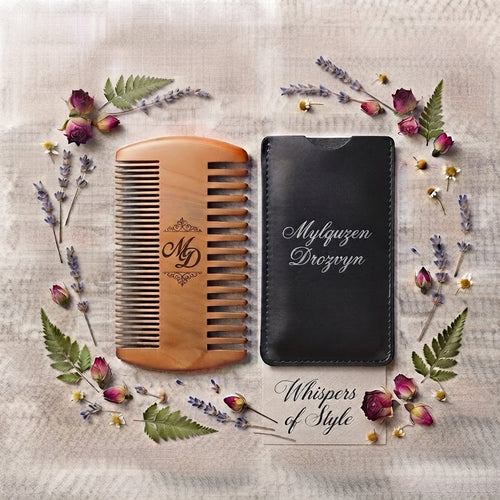 Personalized Beard Comb Peach Wood with Leather Case Gift for Him Custom Engraved