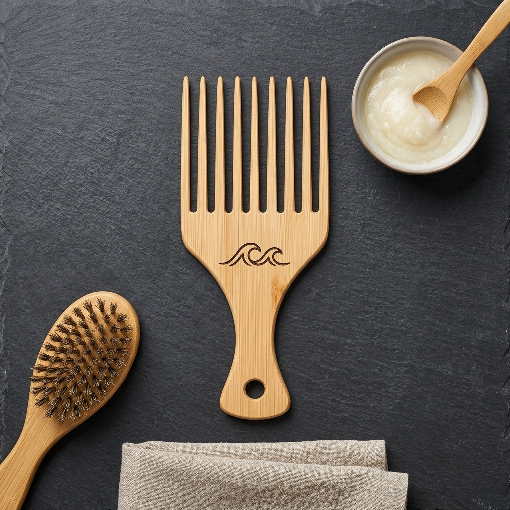 Personalized Afro Pick Bamboo Detangling Comb Gift for Him Custom Engraved