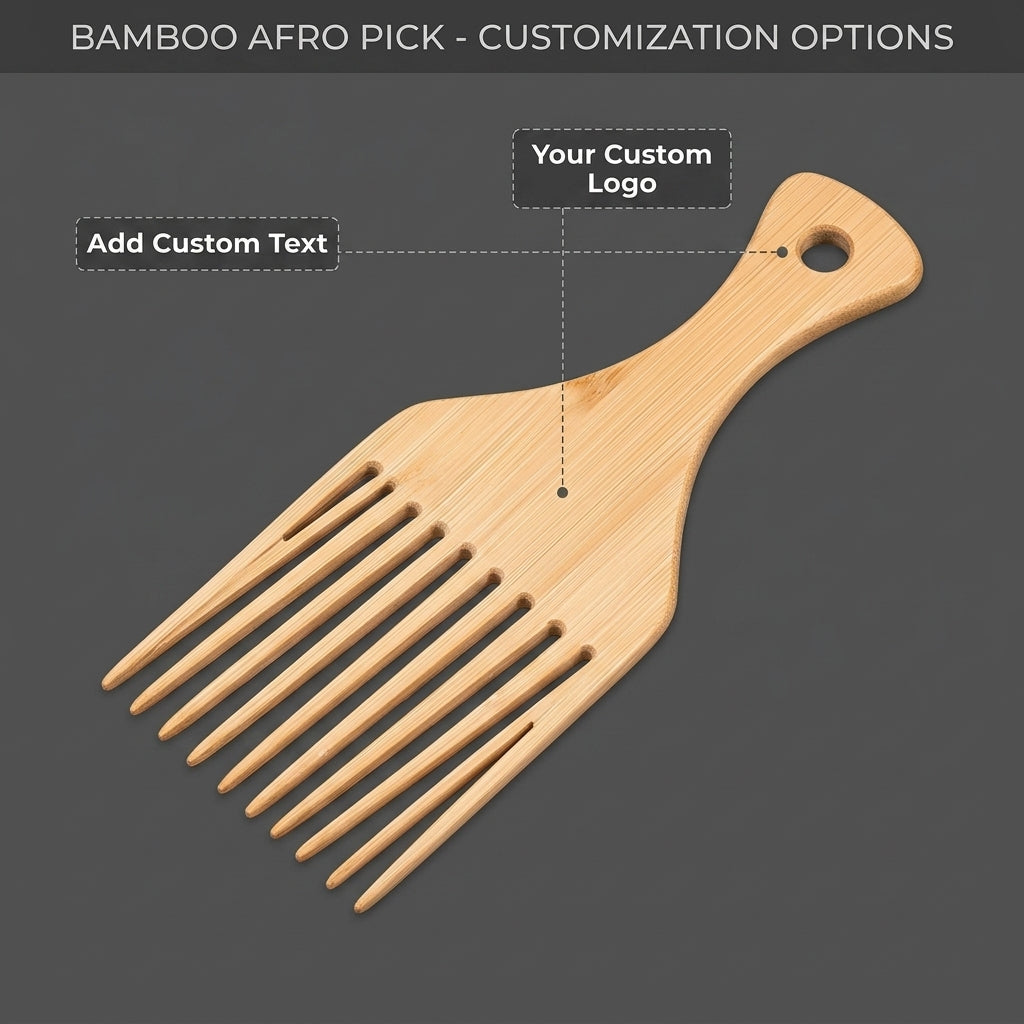 Personalized Afro Pick Bamboo Detangling Comb Gift for Him Custom Engraved