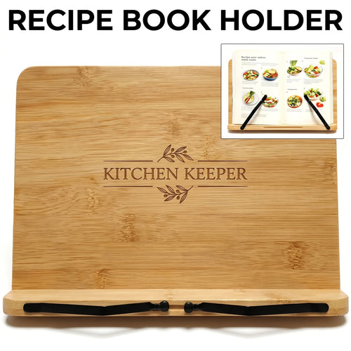 Personalized Bamboo Recipe Book Holder Adjustable Stand Housewarming Gift Custom Engraved