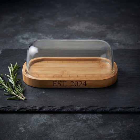 Personalized Butter Dish with Lid Bamboo Wood Butter Tray Housewarming Gift Custom Engraved