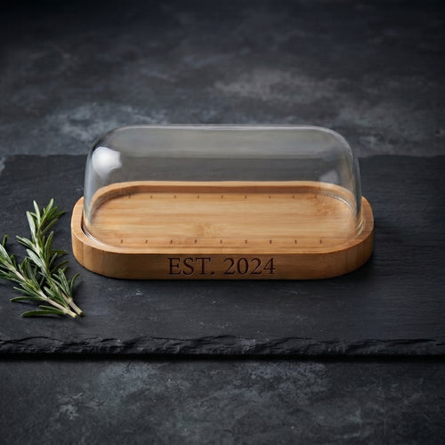 Personalized Butter Dish with Lid Bamboo Wood Butter Tray Housewarming Gift Custom Engraved