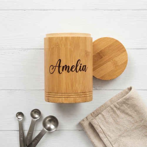 Personalized Bamboo Tea Canister Coffee Bean Storage Jar Housewarming Gift Custom Engraved