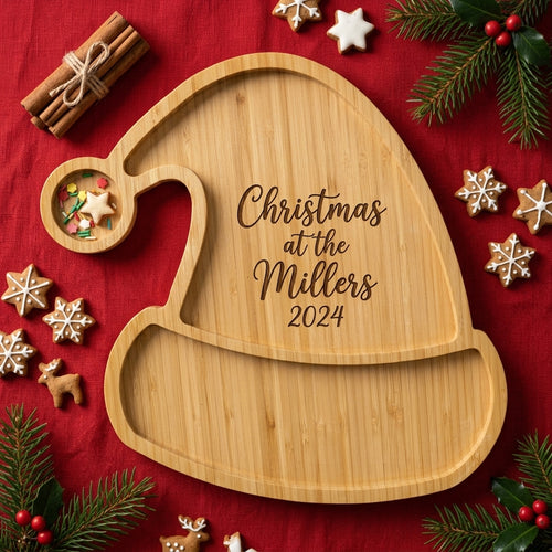 Personalized Santa Hat Wood Serving Tray Christmas Cookie Plate Custom Engraved