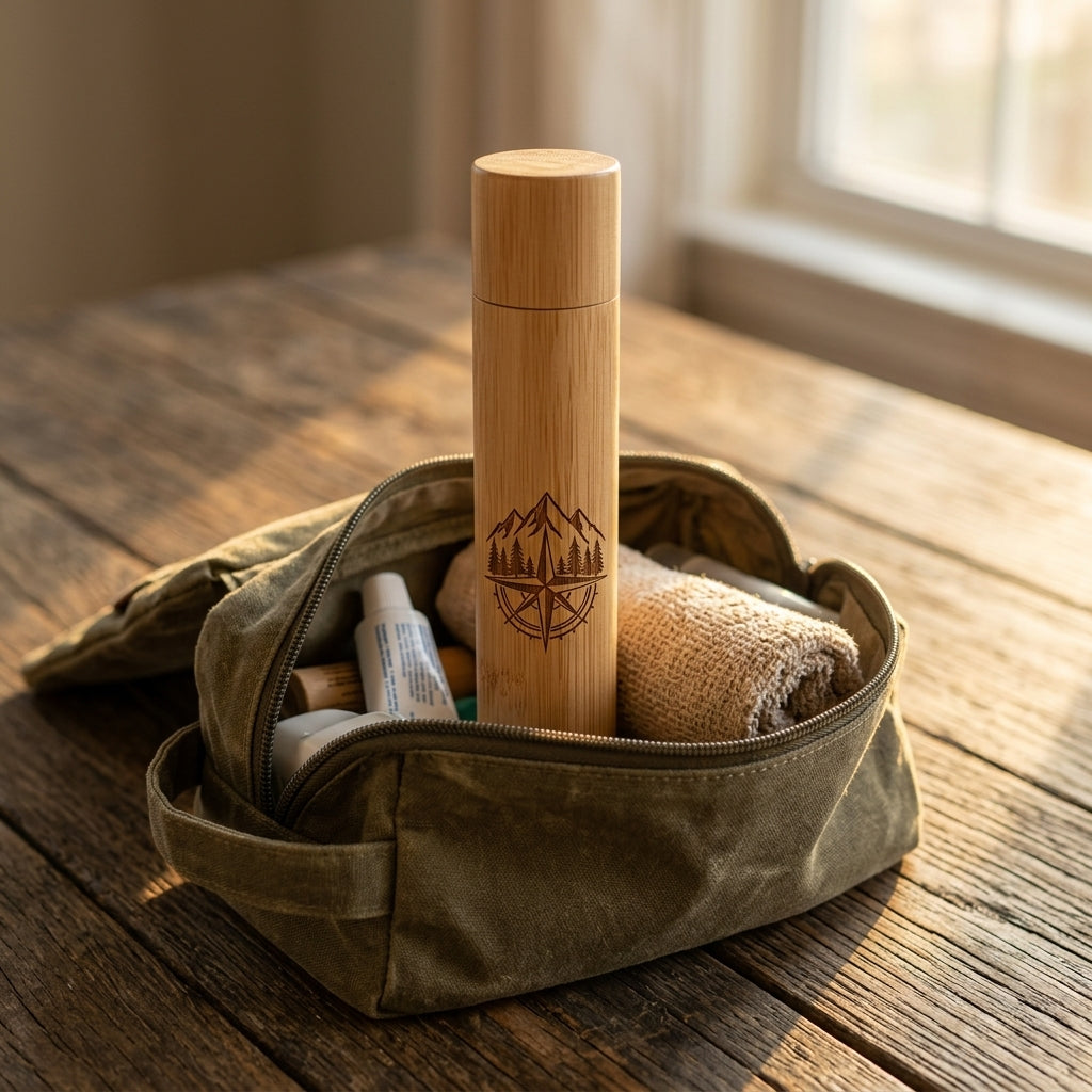 Personalized Bamboo Toothbrush Travel Case Portable Holder Housewarming Gift Custom Engraved