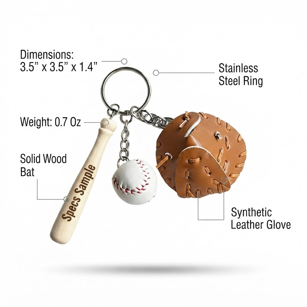Personalized Baseball Keychain Wooden Bat Glove and Ball Charm Gift for Coach Custom Engraved