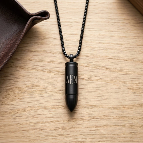 Personalized Bullet Necklace Stainless Steel Pendant Gift for Him Custom Engraved