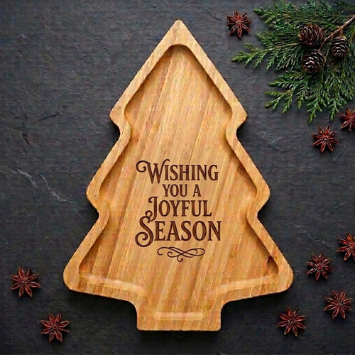Personalized Christmas Tree Wood Serving Tray Holiday Gift Custom Engraved
