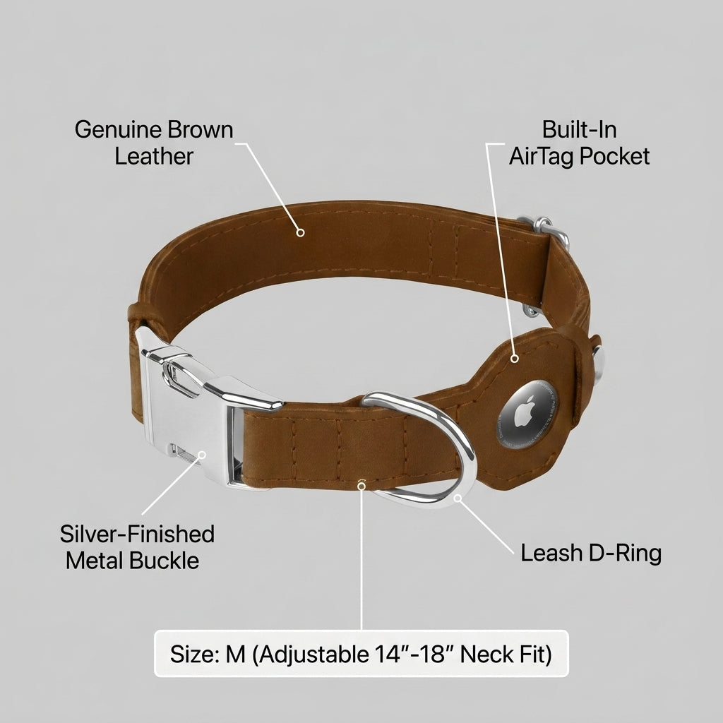 Personalized AirTag Dog Collar Soft Leather Adjustable GPS Tracking Custom Engraved