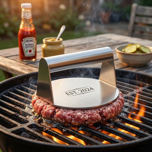 Personalized Burger Press Stainless Steel Round Smasher Gift for Dad Custom Engraved