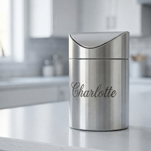 Personalized Mini Trash Can Stainless Steel Swing Lid Desk Office Custom Engraved