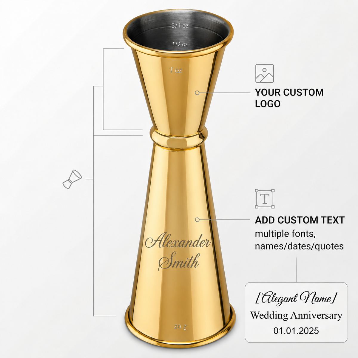 Personalized Cocktail Jigger Double Bartending Tool Stainless Steel Groomsmen Gift Custom Engraved