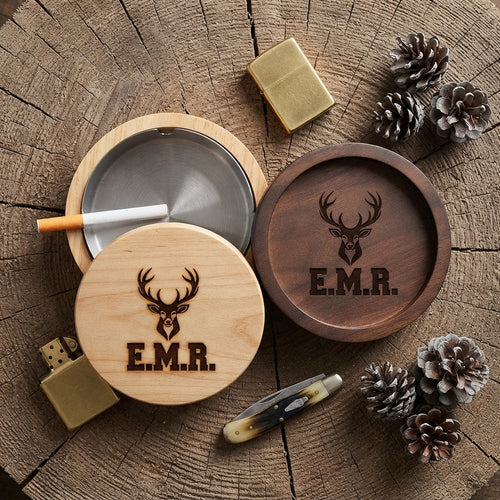 Personalized Wooden Ashtray with Lid Stainless Steel Liner Windproof Gift for Smokers Custom Engraved