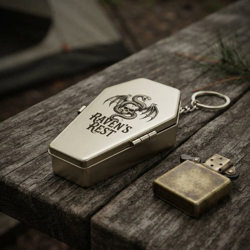 Personalized Pocket Ashtray Coffin Shape Metal Portable Keychain Ashtray with Lid Gift for Him Custom Engraved
