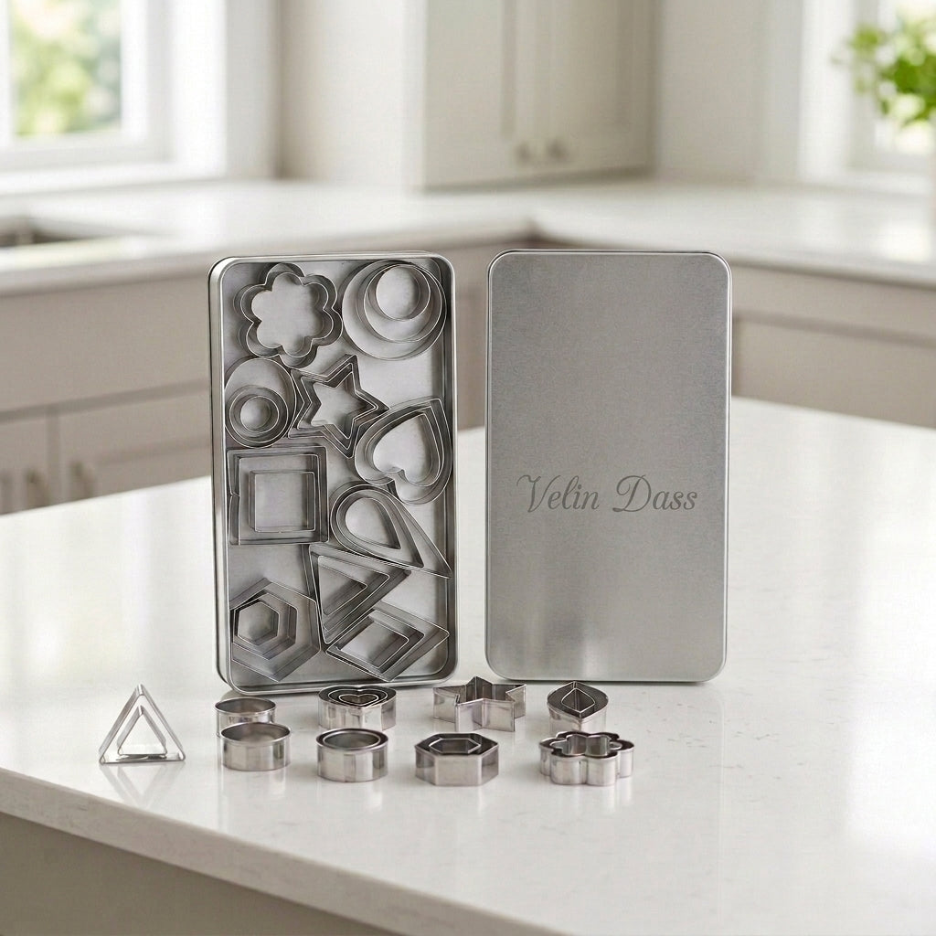 Personalized Mini Cookie Cutter Set Stainless Steel Polymer Clay and Fondant Shapes with Engraved Tin