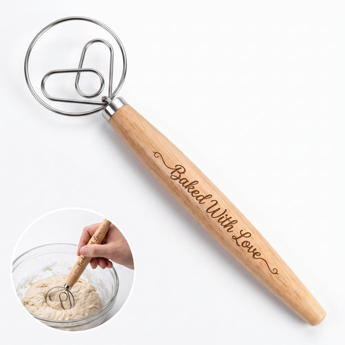 Personalized Danish Dough Whisk Wooden Handle Bread Mixing Tool Gift for Baker Custom Engraved