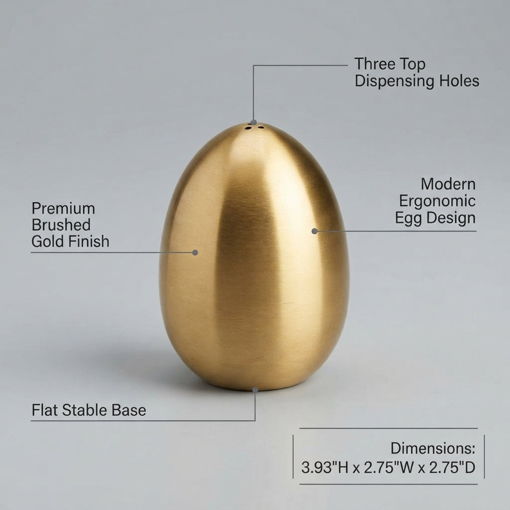 Personalized Egg Shaped Salt Shaker Gold Stainless Steel Tabletop Salt Dispenser Custom Engraved