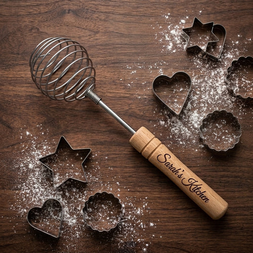 Personalized Wire Egg Whisk Stainless Steel Coil with Wooden Handle Gift for Baker Custom Engraved