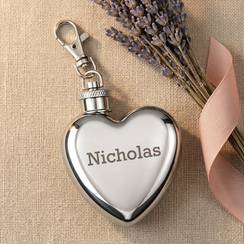 Personalized Heart Shaped Keychain Flask Stainless Steel Wedding Gift Custom Engraved
