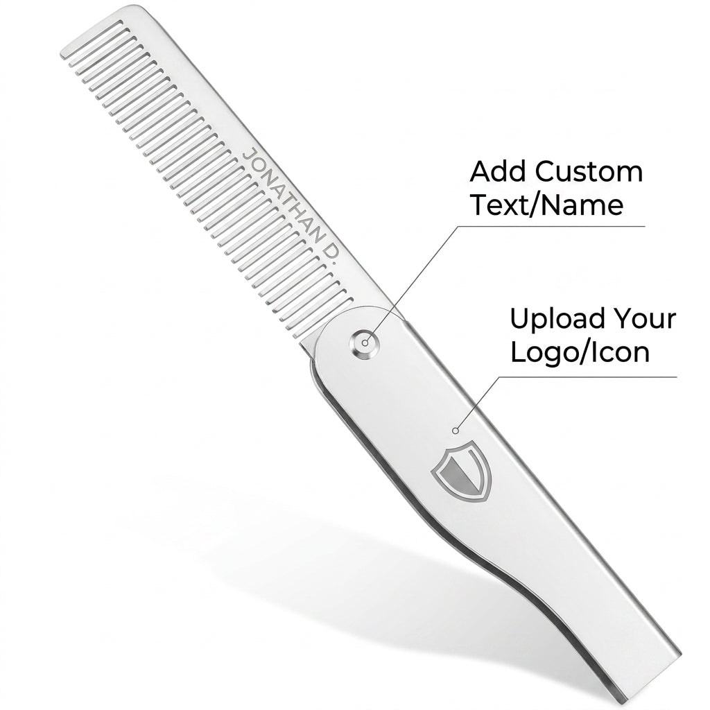 Personalized Beard Comb Stainless Steel Folding Gift for Him Custom Engraved