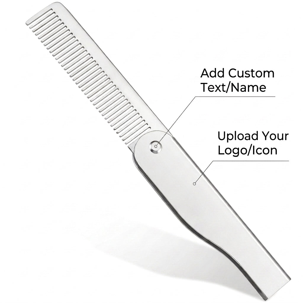 Personalized Beard Comb Stainless Steel Folding Gift for Him Custom Engraved