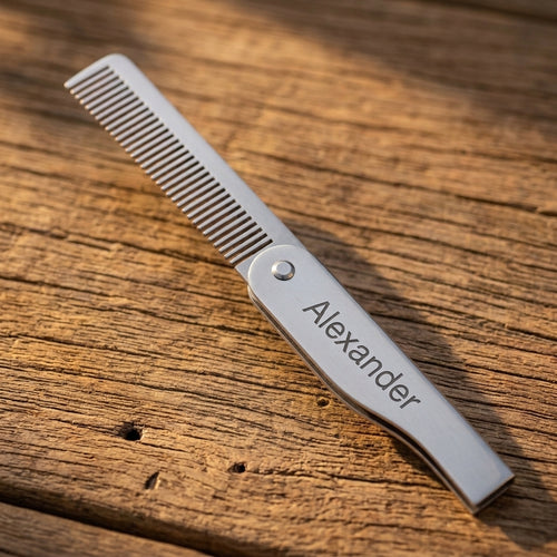 Personalized Beard Comb Stainless Steel Folding Gift for Him Custom Engraved