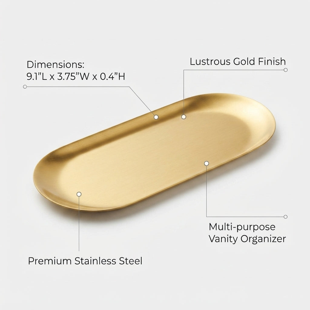 Personalized Jewelry Tray Gold Stainless Steel Oval Vanity Catchall Gift for Her Custom Engraved