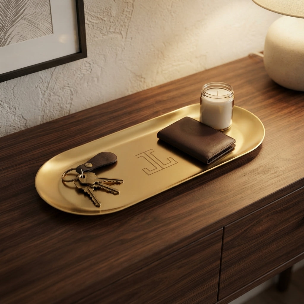 Personalized Jewelry Tray Gold Stainless Steel Oval Vanity Catchall Gift for Her Custom Engraved
