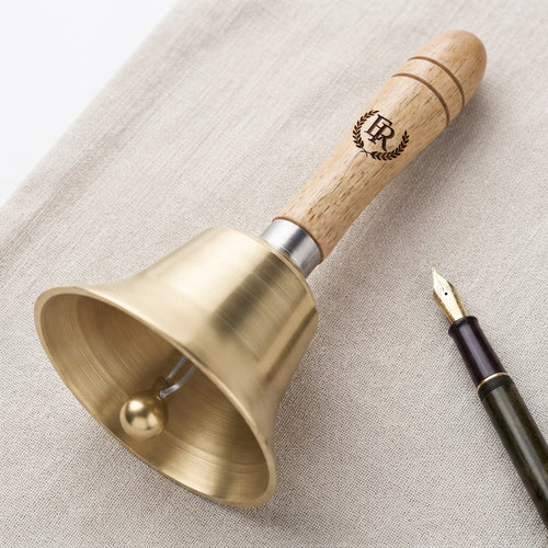 Personalized Hand Bell Brass Dinner Bell with Wooden Handle Wedding Gift Custom Engraved