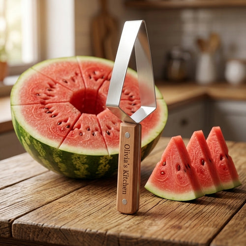 Personalized Watermelon Slicer Stainless Steel Fruit Cuber with Wooden Handle Custom Engraved