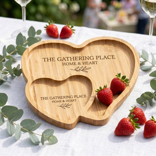 Personalized Double Heart Wooden Serving Tray Wedding Housewarming Gift Custom Engraved