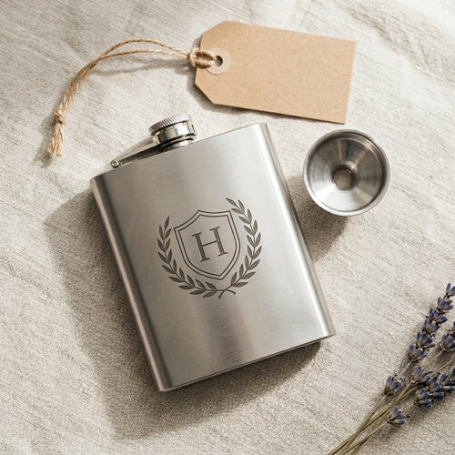 Personalized Hip Flask Stainless Steel with Funnel Groomsmen Gift Custom Engraved