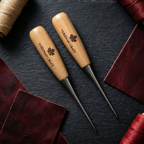 Personalized Leather Sewing Awl Set Wood Handle Gift for Him Custom Engraved
