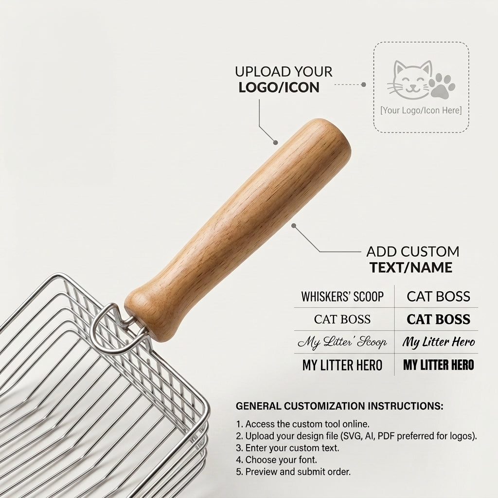 Personalized Cat Litter Scoop Stainless Steel Wooden Handle Gift for Cat Lovers Custom Engraved