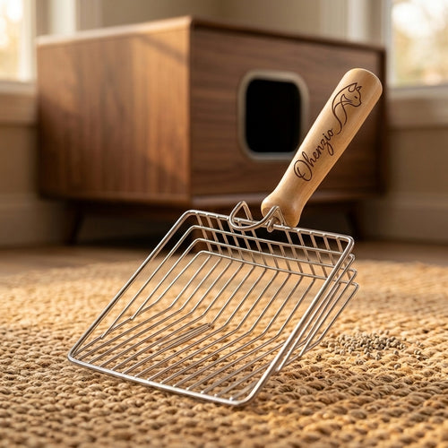 Personalized Cat Litter Scoop Stainless Steel Wooden Handle Gift for Cat Lovers Custom Engraved