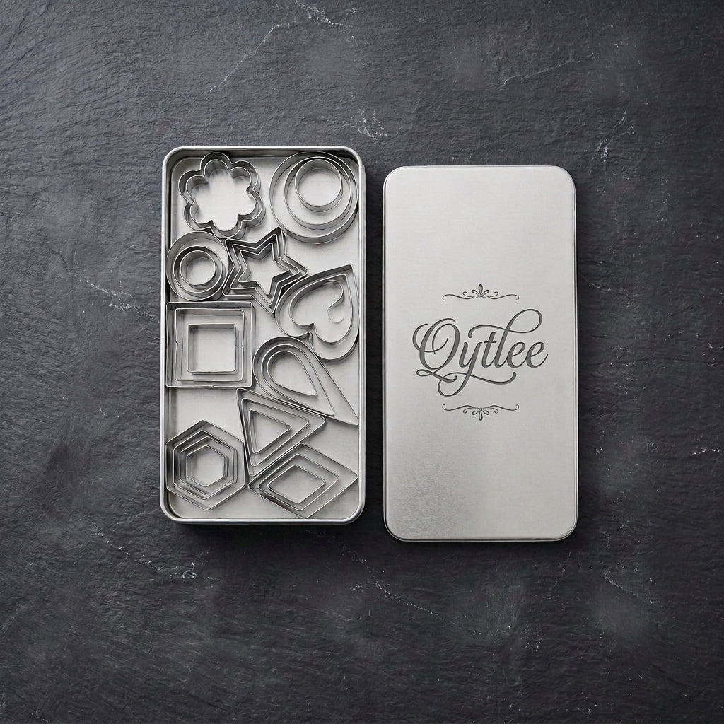 Personalized Mini Cookie Cutter Set Stainless Steel Polymer Clay and Fondant Shapes with Engraved Tin