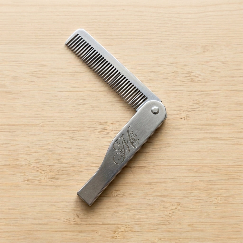 Personalized Beard Comb Stainless Steel Folding Gift for Him Custom Engraved