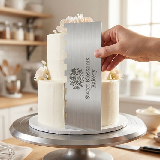 Personalized Cake Scraper Stainless Steel Double Sided Icing Smoother and Decorating Comb Custom Engraved