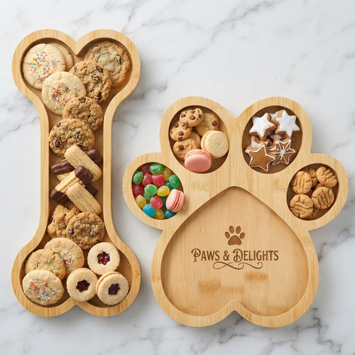 Personalized Dog Paw and Bone Bamboo Serving Trays 2 Pack Gift for Dog Lovers Custom Engraved