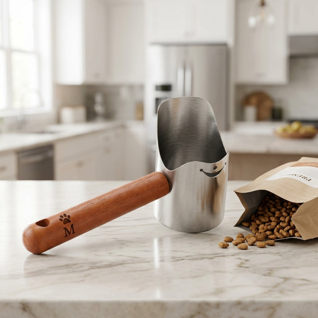 Personalized Dog Food Scoop Carbon Steel with Wood Handle Gift for Pet Owners Custom Engraved