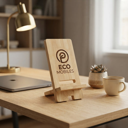 Personalized Wooden Phone Stand Bamboo Desk Holder with Charging Hole Gift for Him Custom Engraved