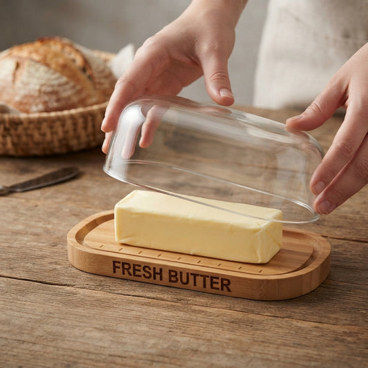 Personalized Butter Dish with Lid Bamboo Wood Butter Tray Housewarming Gift Custom Engraved