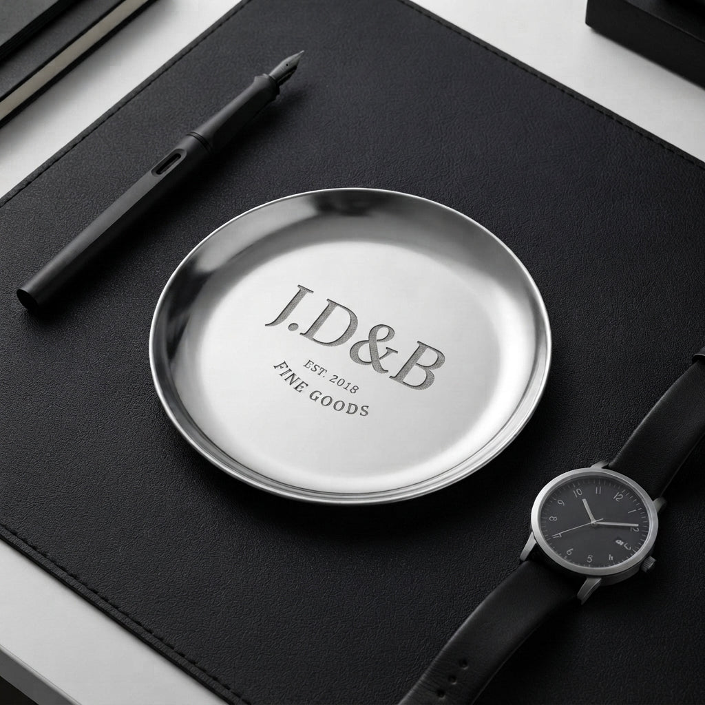 Personalized Ring Dish Silver Stainless Steel Round Trinket Tray Wedding Gift Custom Engraved